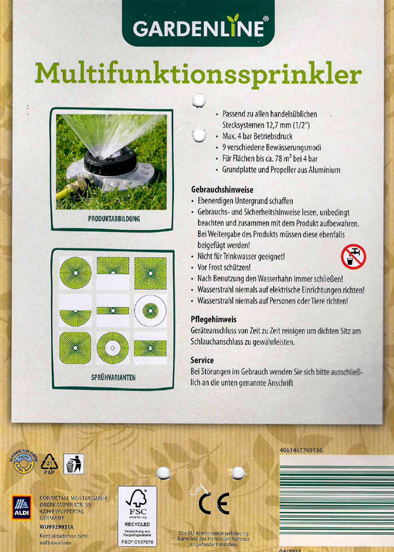 Badewasser Sprinkler Manual 800